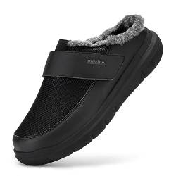 FitVille breit Diabetikerschuhe mit Klettverschluss Hausschuhe Herren Winter Senioren Gesundheit Pantoffeln Winter warm Filz Schwarz 46 größe weit von FitVille