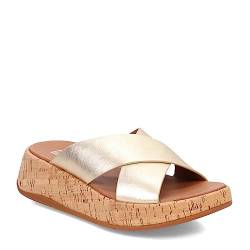 Fitflop Damen F-Mode Flatform-Kreuzschlitten aus Leder/Kork Flache Sandale, Platin, 42 EU von Fitflop