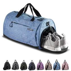 Fitgriff® Sporttasche & Reisetasche für Damen und Herren - mit Schuhfach & Nassfach - Tasche für Sport, Fitness & Reisen - Trainingstasche, Gym Bag (Light Blue, S) von Fitgriff