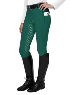 FitsT4 Sports Damen Reitleggings Silikon Vollbesatz Reithose mit Handytasche und Gürtelschlau,ArmeeGrün,xs von FitsT4 Sports