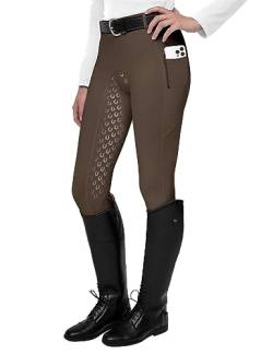 FitsT4 Sports Damen Reitleggings Silikon Vollbesatz Reithose mit Handytasche und Gürtelschlaufen,Braun,Gr.S von FitsT4 Sports