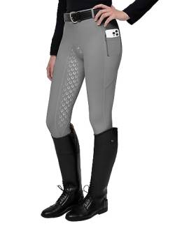 FitsT4 Sports Damen Reitleggings Silikon Vollbesatz Reithose mit Handytasche und Gürtelschlaufen,Grau,Gr.S von FitsT4 Sports