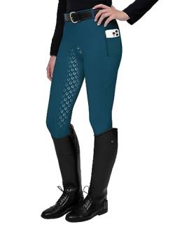 FitsT4 Sports Damen Reitleggings Silikon Vollbesatz Reithose mit Handytasche und Gürtelschlaufen,Navy Blau,Gr.M von FitsT4 Sports