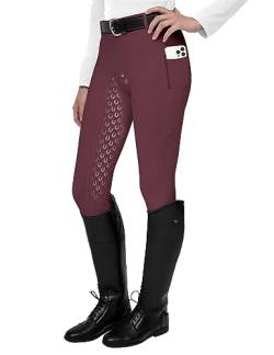 FitsT4 Sports Damen Reitleggings Silikon Vollbesatz Reithose mit Handytasche und Gürtelschlaufen,Rot,Gr.S von FitsT4 Sports