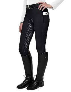 FitsT4 Sports Damen Reitleggings Silikon Vollbesatz Reithose mit Handytasche und Gürtelschlaufen,Schwarz,Gr.M von FitsT4 Sports