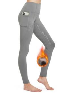 FitsT4 Sports Damen Winterreitleggings Silikon Vollbesatzreithose mit Fleecefutter mit Handytasche und Gürtelschlaufen,Grau,XS von FitsT4 Sports