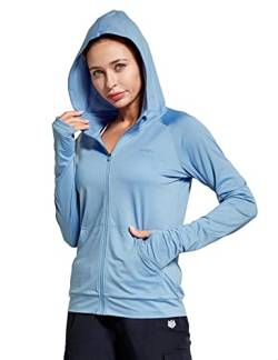 FitsT4 Sports Laufjacke Damen Leichte Sportjacke Langarm Fitness Yoga Trainingsjacke voll Zip Funktionsshirt Schnelltrockend Atmungsaktiv mit Kapuze, Daumenloch und Taschen,Blau,XL von FitsT4 Sports