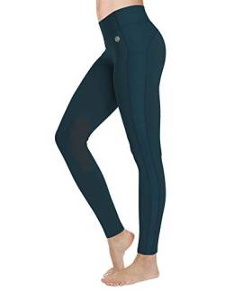 FitsT4 Sports Reithose Reitleggings Damen Mädchen Kinder mit Kniebesatz und Innentasche, elastische Jodhpurhose REIT-Tights für Reitschule Reitsport Radfahren,Blau,XL von FitsT4 Sports