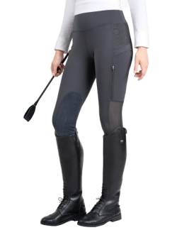 FitsT4 Sports Reithose Reitleggings Damen mit Kniebesatz und Tasche mit Reißverschluss, elastische Jodhpurhose für Reitschule Reitsport,Graphitgrau,M von FitsT4 Sports