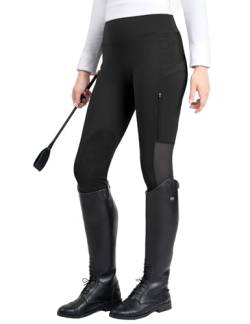 FitsT4 Sports Reithose Reitleggings Damen mit Kniebesatz und Tasche mit Reißverschluss, elastische Jodhpurhose für Reitschule Reitsport,Schwarz,XL von FitsT4 Sports