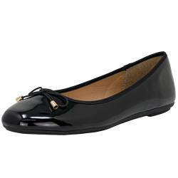 Fitters Footwear That Fits Damen Ballerina Fiona Synthetik Lack Ballerina klassisch mit Schleife Übergröße (42 EU, schwarz) von Fitters Footwear That Fits