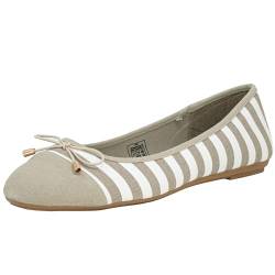 Fitters Footwear That Fits Damen Ballerina Grace Textil Ballerina mit Schleife gestreift im maritimen Look Übergröße (43 EU, Taupe weiß) von Fitters Footwear That Fits