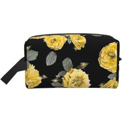 Make-up-Tasche, gelbe Blumen, Reise-Reißverschluss, wasserdichte Clutch, Aufbewahrung von Toilettenartikeln, Kosmetiktasche für Mädchen und Frauen von Fittg