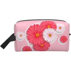 Make-up-Tasche, rosa, frisches Gänseblümchen, Reise-Reißverschluss, wasserdichte Clutch, Aufbewahrung von Toilettenartikeln, Kosmetiktasche für Mädchen und Frauen von Fittg