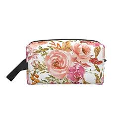 Make-up-Tasche, rosa Aquarell-Blumen-Reise-Reißverschluss, wasserdichte Clutch, Toilettenartikel-Aufbewahrung, Kosmetiktasche für Mädchen und Frauen von Fittg