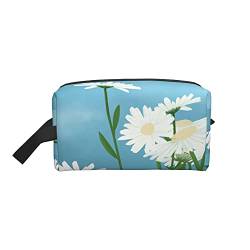 Make-up-Tasche, weißes Gänseblümchen-Motiv, Reise-Reißverschluss, wasserdichte Clutch, Aufbewahrung von Toilettenartikeln, Kosmetiktasche für Mädchen und Frauen von Fittg