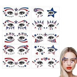 4. Juli Face Tattoo-aufkleber, 10 Blätter Patriotische Augen Make-up Und Vorübergehende Tattoos Für Independence Day, Party Decor Der Usaa-themen von Fituenly