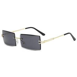 Fituenly Randlose Rechteckige Retro-sonnenbrille Für Damen Und Herren, Getönte Gläser, Rahmenlose Brille, Modische Reisebrille von Fituenly