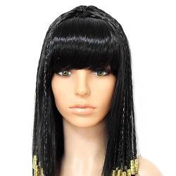 Kleopatra Deko Perücke Schwarz Altes Ägypten Haar Halloween Party Haar für Frauen Vintage Hair Queen Cosplay von Fituenly