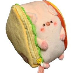 Sandwich-Schwein Plüschbeutel für Frauen Plüsch Weich Kawaii Schlüsselanhänger Geldbörse Cartoon-Tiermünzbeutel von Fituenly