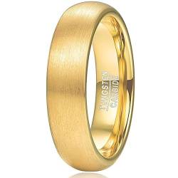 Fivavo 6mm Gold Eheringe Verlobungsring für Herren Damen Kuppel Wolfram Ring Gebürstetes Finish Größe 52(16.6) von Fivavo