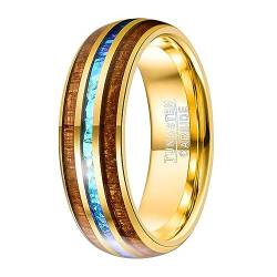 Fivavo 8mm Ring Herren Damen Gold Akazie + Nachahmung Opal Inlay Dome Wolframstahlring Hochzeitsring Verlobungsring Freundschaftsring Größe 54(17.2) von Fivavo