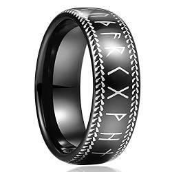 Fivavo 8mm Schwarz Herren Ringe Wolfram Ring mit Wikinger-Rune Kuppel Eheringe Verlobungsring Größe 54.4(17.3) von Fivavo