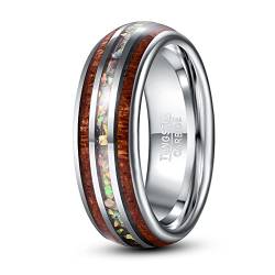 Fivavo 8mm Silber Wolfram Ring für Herren Damen Opal Ehering Kuppel Verlobungsring mit Koa-Holz Größe 55(17.5) von Fivavo