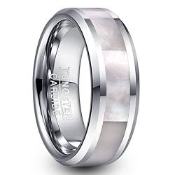 Fivavo 8mm Wolfram Ring Silber Herren Damen Perlmutt Eheringe Verlobungsring Abgeschrägte Kanten Größe 54(17.2) von Fivavo