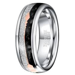 Fivavo 8mm Wolfram Ring für Herren Damen Roségold Pfeil Eheringe Kuppel Verlobungsring mit Silber Meteorit und Schwarzer Achat Größe 67(21.3) von Fivavo