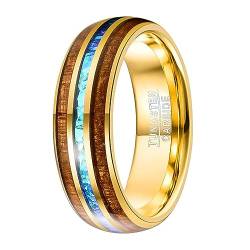 Fivavo Partnerringe 8mm Gold Akazie + Nachahmung Opal Inlay Dome Hochzeitsring Verlobungsring Freundschaftsring Wolframstahlring Größe 59(18.8) von Fivavo