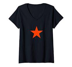 Damen Orange roter Stern auf mehreren Farben T-Shirt mit V-Ausschnitt von Five Pointed Stars Uniform Store