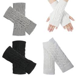 3 Paar halb fingerlose handschuhe, fashion fingerlose handschuhe für damen, winter-armwärmer, damen pulswärmer, winter strickhandschuhe warm kurzer halb handstulpen unisex (Schwarz/Grau/Weiß) von FiveMileBro