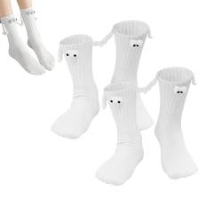FiveMileBro Magnetische socken, 3D socken mit magnetarmen freundschaftssocken mit händen händchenhaltende socks, unisex süße socken paare kinder (A, 2 Paar Weiß) von FiveMileBro