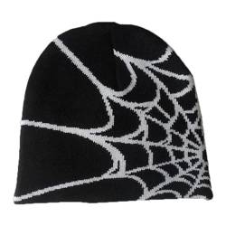 FiveMileBro Spider Web hat Y2K Baggy Slouchy Beanie Cap Knit Beanie hat Skull Cap Y2K, Winter warm Slouch Beanie leichte Jersey (DE/NL/SE/PL, Numerisch, 55, 62, Schwarz) von FiveMileBro