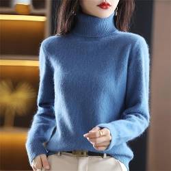 Nerz Kaschmir Frauen Pullover Winter Solide Rollkragen Gestrickte Pullover Schlank Weiche Warme Weibliche Langarm Top Seaweed Blue M von Fjnbbiot