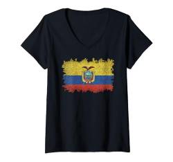 Damen Ecuadorianische Flagge im Grungy Style T-Shirt mit V-Ausschnitt von Flags and Symbols
