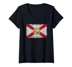 Damen Florida Staatsflagge im grungy Stil T-Shirt mit V-Ausschnitt von Flags and Symbols