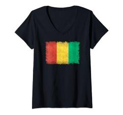Damen Guineische Flagge von Guinea im grungy Stil T-Shirt mit V-Ausschnitt von Flags and Symbols