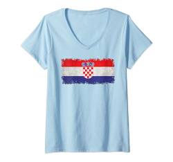 Damen Kroatische Flagge von Kroatien im grungy Stil T-Shirt mit V-Ausschnitt von Flags and Symbols