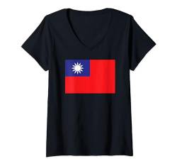 Damen Taiwanesische Flagge T-Shirt mit V-Ausschnitt von Flags and Symbols