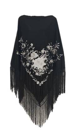 Flamifeel Flamenco-Schal, bestickt, groß, 200/130/25 cm, Schwarz / Weiß, 46 von Flamifeel