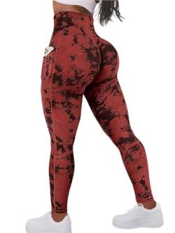 Flamingals Damen-Leggings mit hoher Taille, Batik-Tasche, seitlicher Po, Lifting, Workout, Leggings für Damen, Rot/Ausflug, einfarbig (Getaway Solids), S von Flamingals