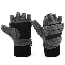 Herren Fleece Fäustlinge Handschuhe 3M Thinsulate Thermo Cabrio Fäustlinge Kaltes Wetter Halbfinger Handschuhe, grau, Medium von Flammi