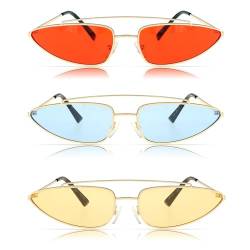 Flanacom 3er Set Ovale Sonnenbrille Damen & Herren Festival Accessoires Rave Brille Blau Rot Gelb (Oval) von Flanacom