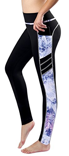 Flatik Damen Leggings Yoga Capris Lang Hosen Hohe Taille Yoga HoseHigh Waist Sporthose Fitnesshose（Mondlich Blau L） von Flatik