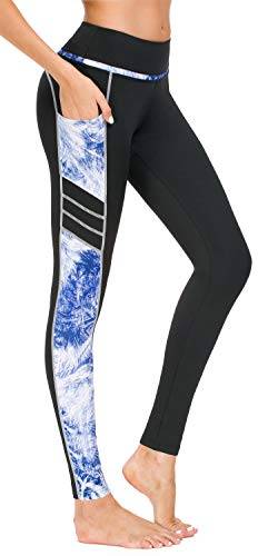 Flatik Damen Netzoberfläche Sport Gym Yoga Laufen Fitness Leggings Hose, Blau(x1173-62), M von Flatik