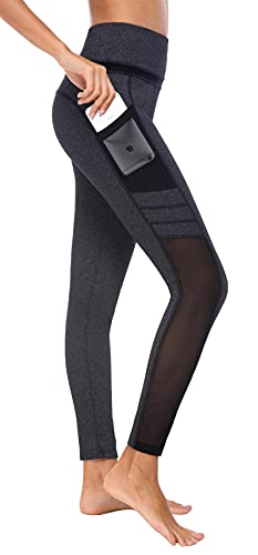 Flatik Damen Netzoberfläche Sport Gym Yoga Laufen Fitness Leggings Hose, Dunkelgrau/Schwarz, XL von Flatik