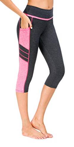 Flatik Damen Netzoberfläche Sport Gym Yoga Laufen Fitness Leggings Hose, Grau Pink(3/4 Capri), XL von Flatik