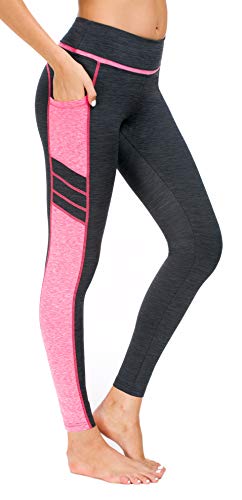 Flatik Damen Netzoberfläche Sport Gym Yoga Laufen Fitness Leggings Hose, Grau Pink(long Hosen), M von Flatik